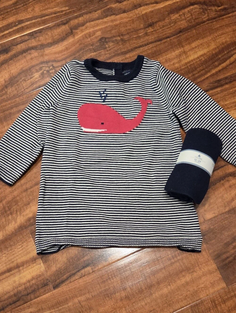 GAP Baby EUC/NWT 18-24 Months Striped Whale Sweater Dress and Navy Tights